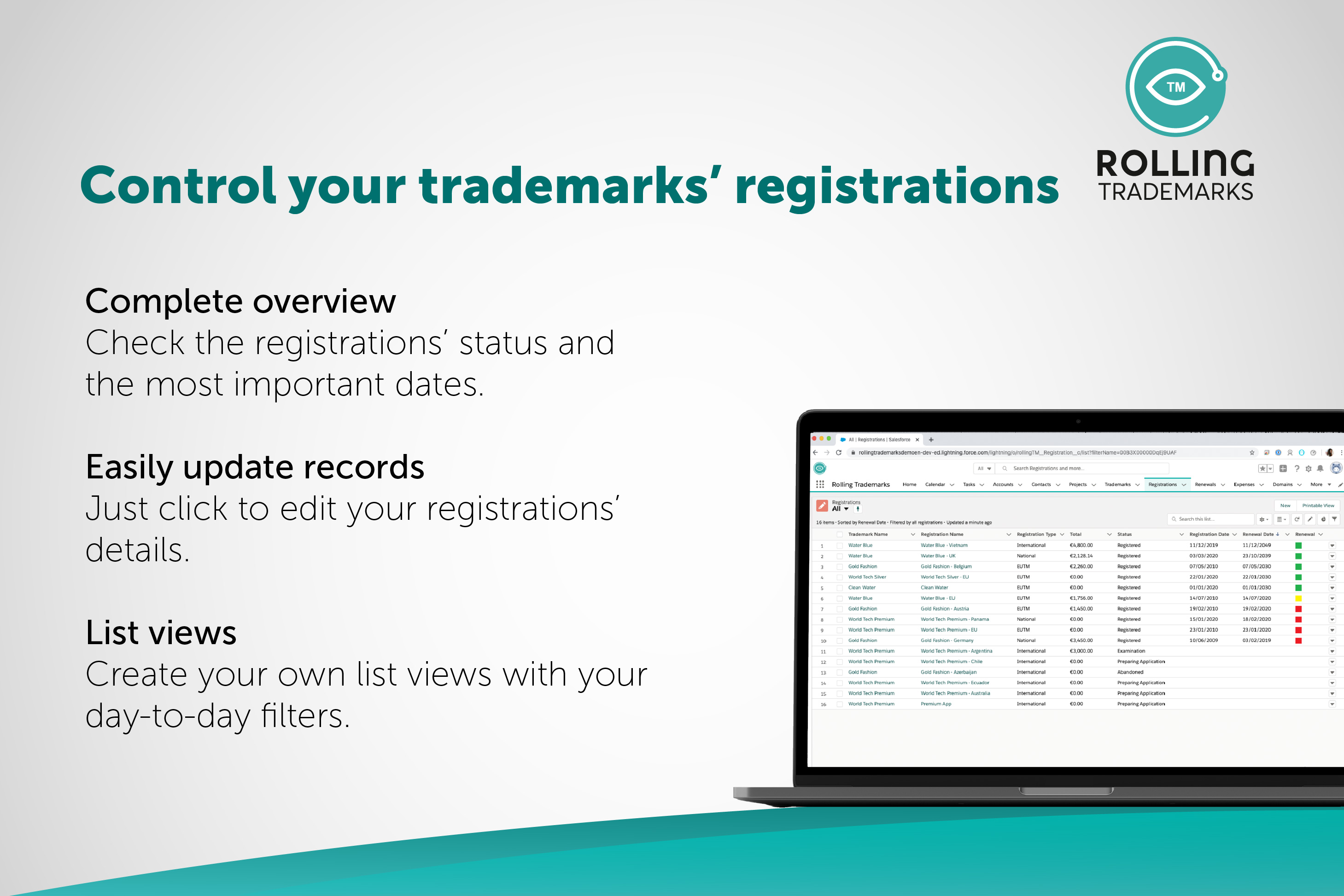 Rolling Trademarks: Control your trademarks registrations