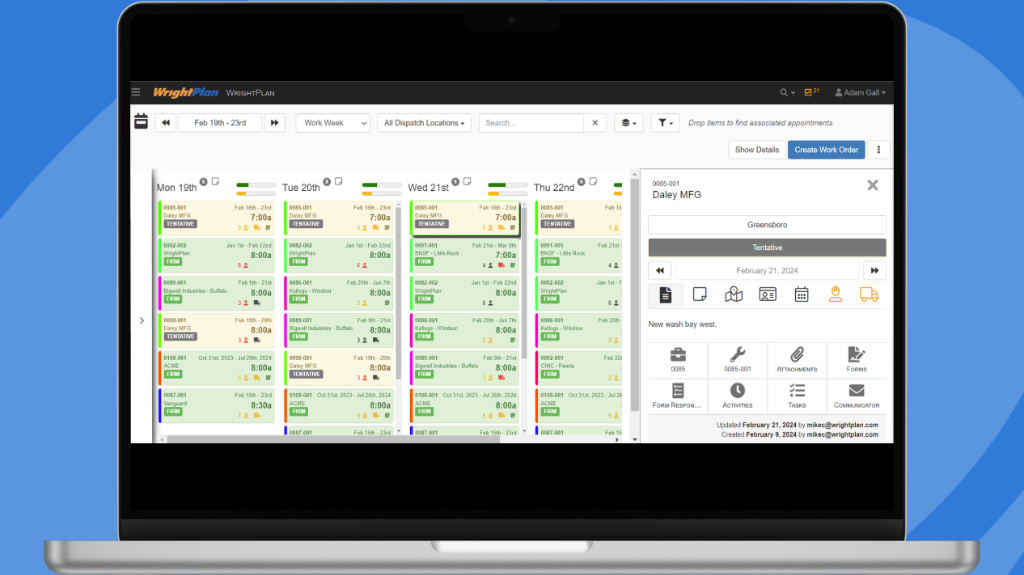 WrightPlan Software - Scheduling and Dispatching: Stop wasting time trying to get the right people, equipment, and dates booked for each Job. Whether you’re scheduling months ahead, the night before, or the day of, WrightPlan can help you accommodate your customers better.