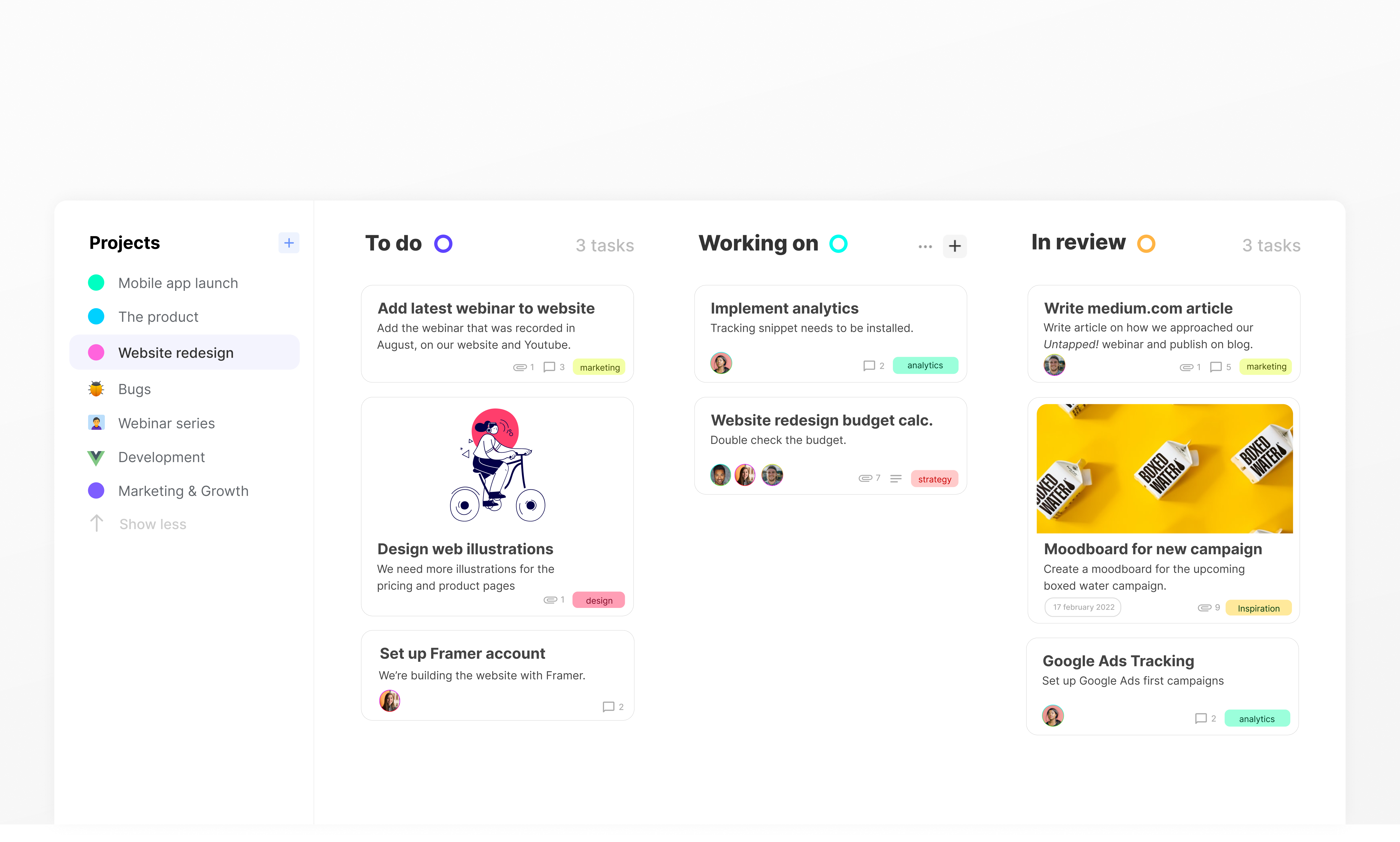 Hello Ivy screenshot: Tasks - Kanban board view