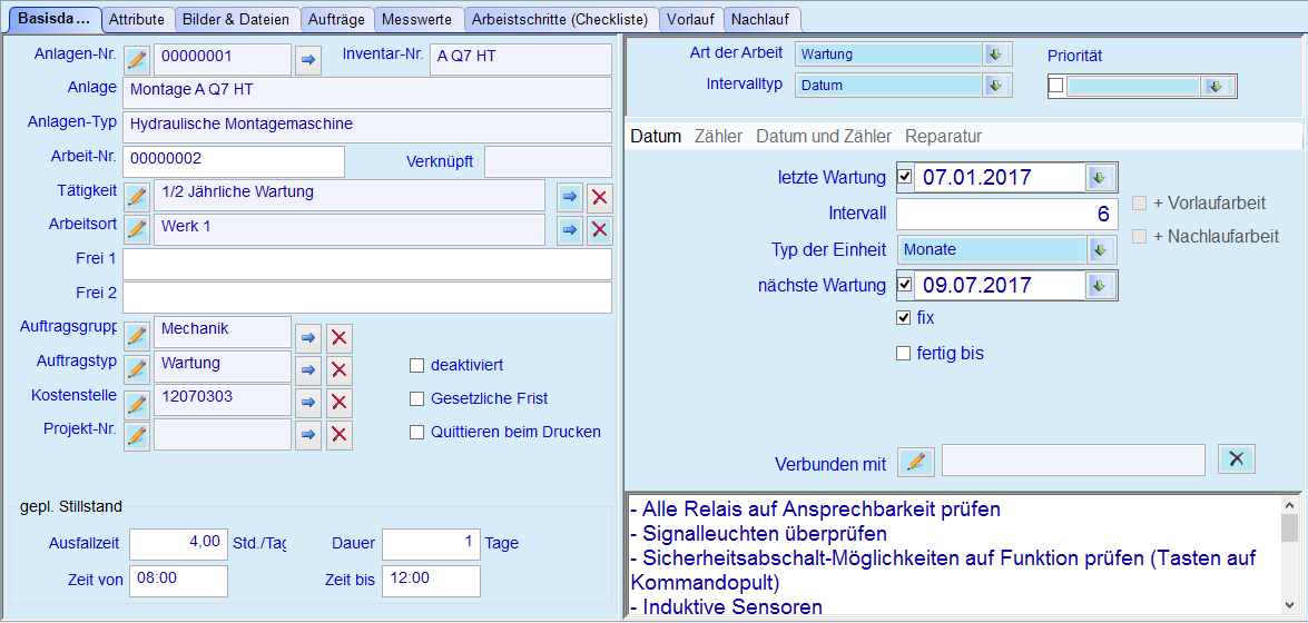 MaintMan screenshot: MaintMan facilities information