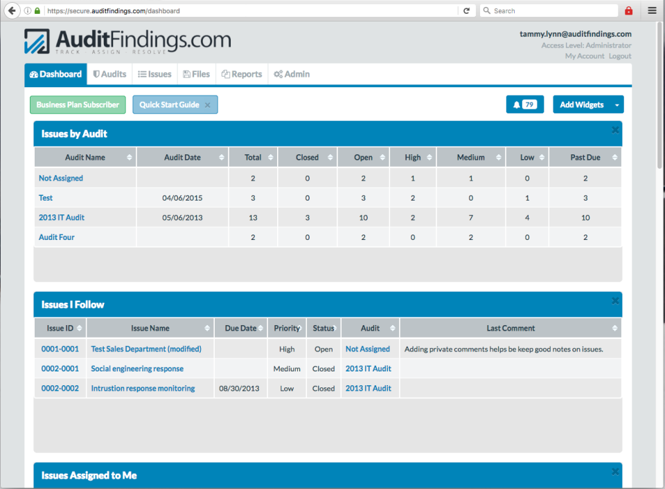 AuditFindings dashboard screenshot