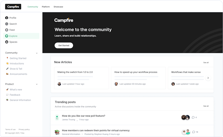 Tribe screenshot: Everything you need to create an engaging customer community for your product.