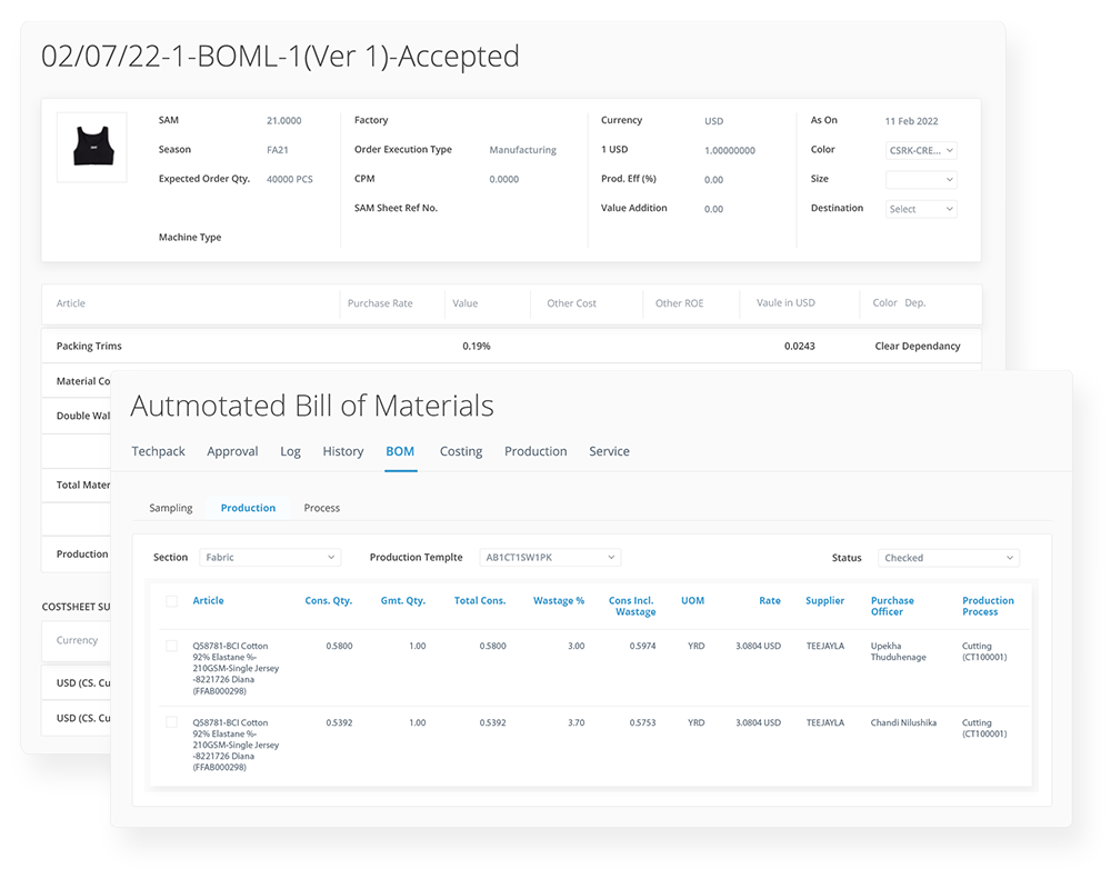 WFX Cloud ERP screenshot: WFX Cloud ERP bill of materials