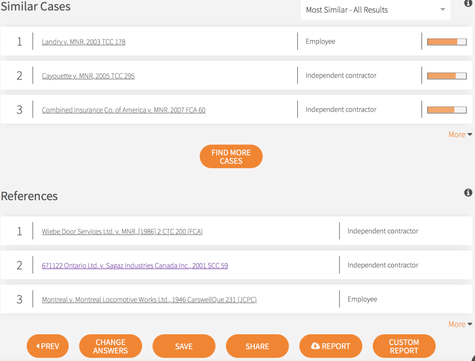 Tax Foresight list of similar cases screenshot