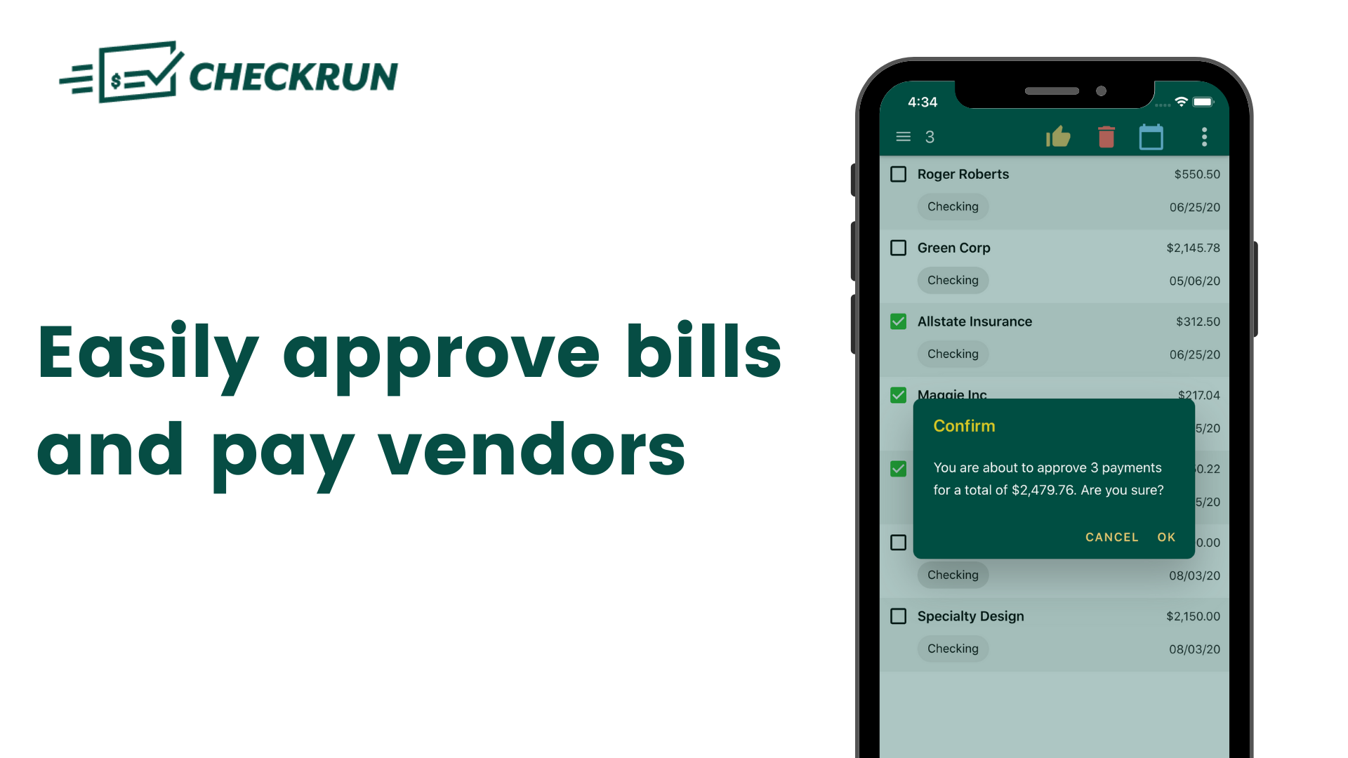 Checkrun screenshot: Checkrun Approve Payments