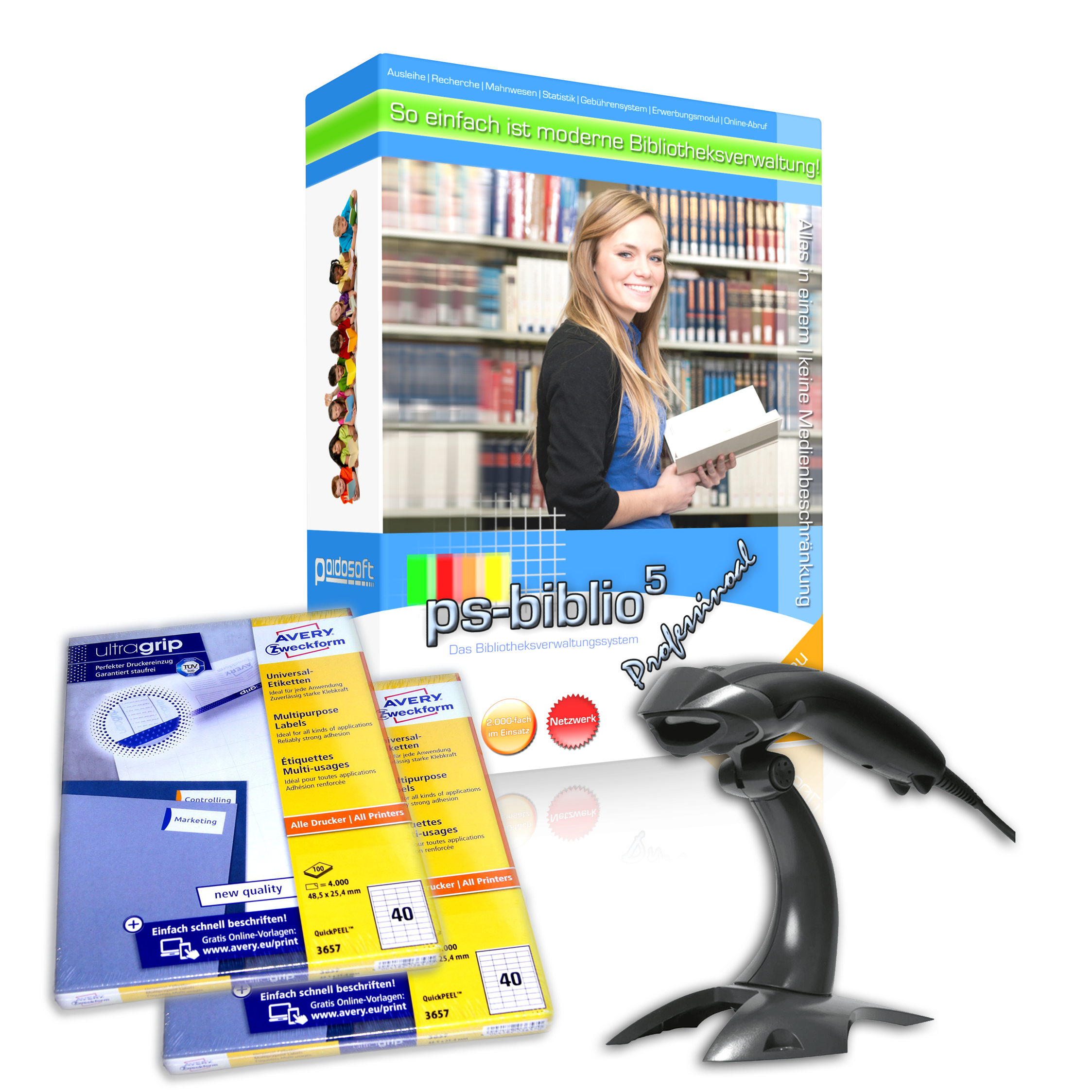 ps-biblio Software - Also available as a complete package incl. barcode scanner and labels