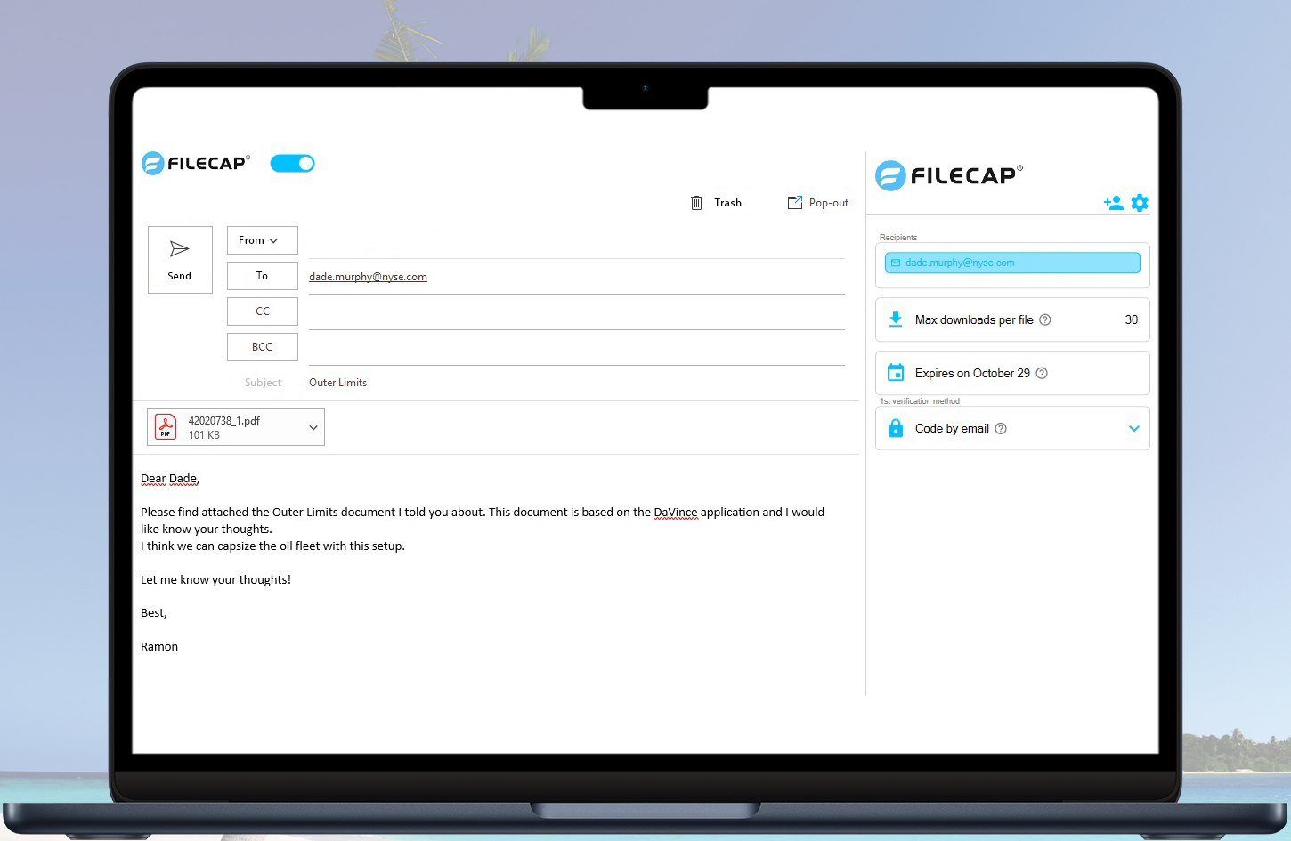 FileCap UI in Outlook