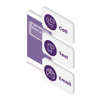 Andgo Systems illustration showing mobile screen with options for call, text and email
