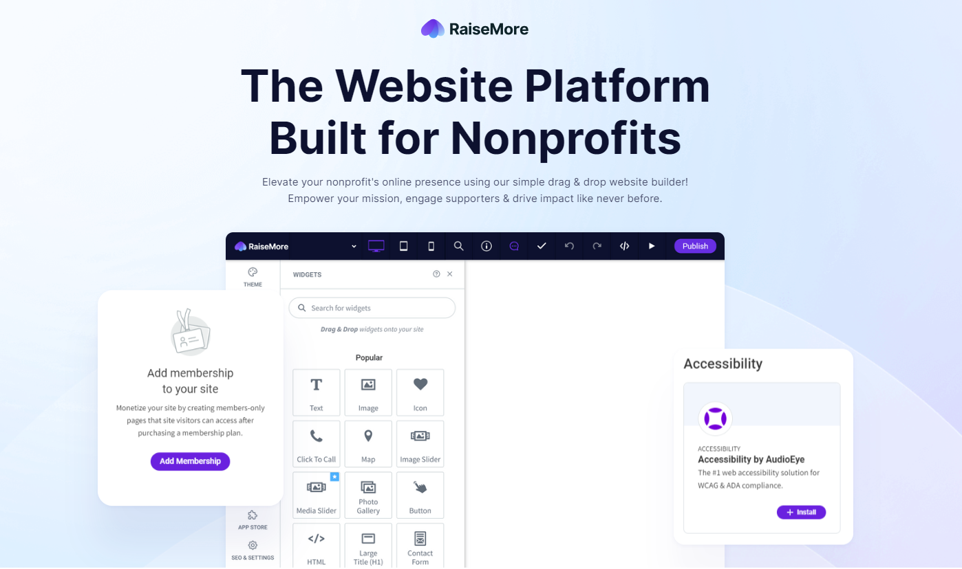 RaiseMore screenshot: The Website Platform Built for Nonprofits