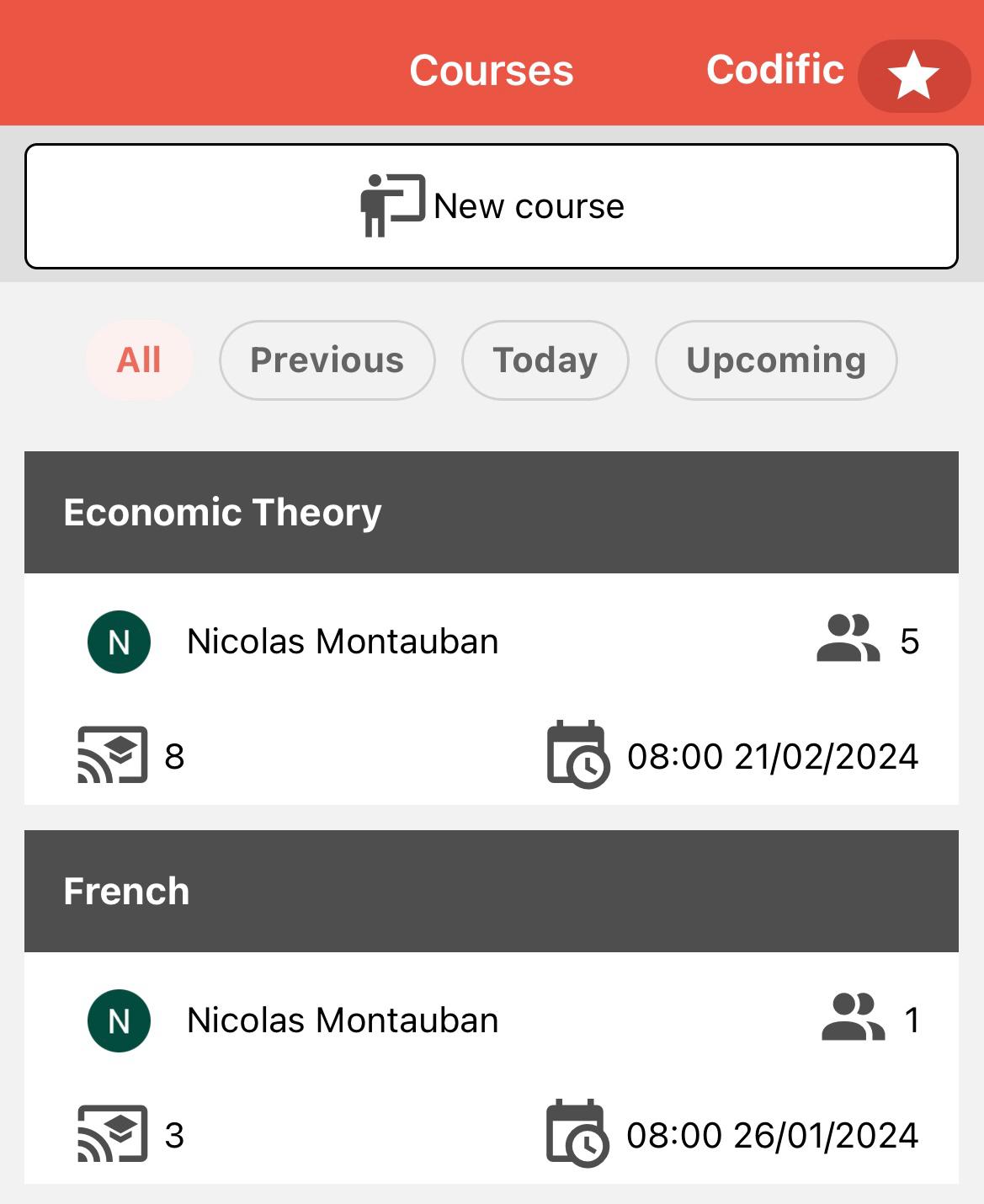 The main screen in Attendance Radar highlights all the courses of a trainer or student. Trainers have the ability to create as many courses as they want using the button at the top.