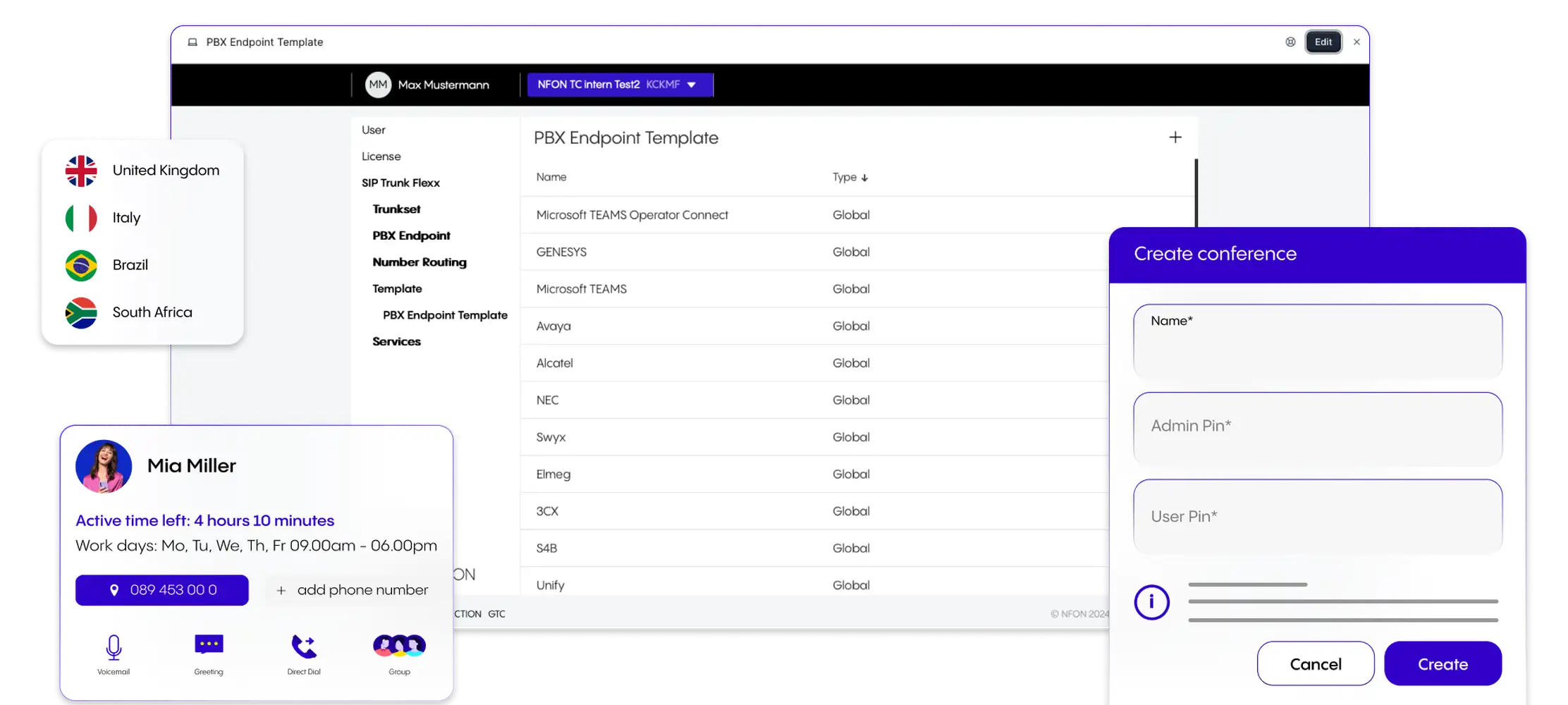 NFON SIP Trunk screenshot: NFON SIP Trunk's main interface