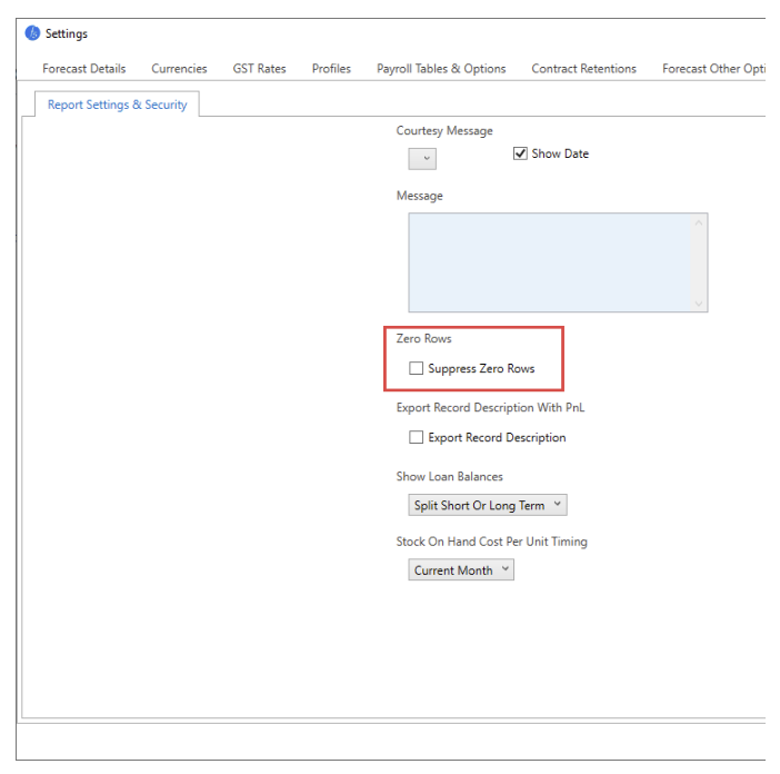 Forecast 5 screenshot: Forecast 5 reporting settings