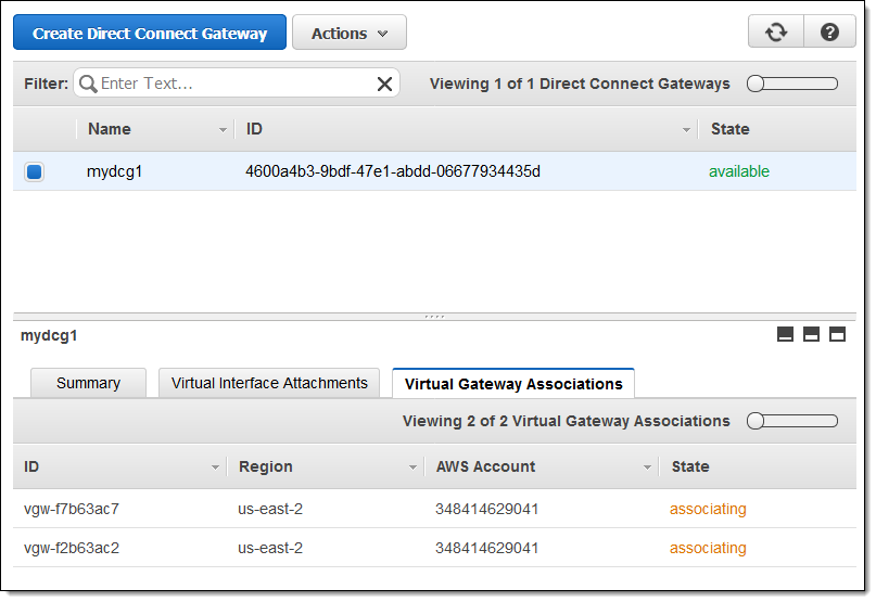 AWS Direct Connect Software - AWS Direct Connect virtual gateway association