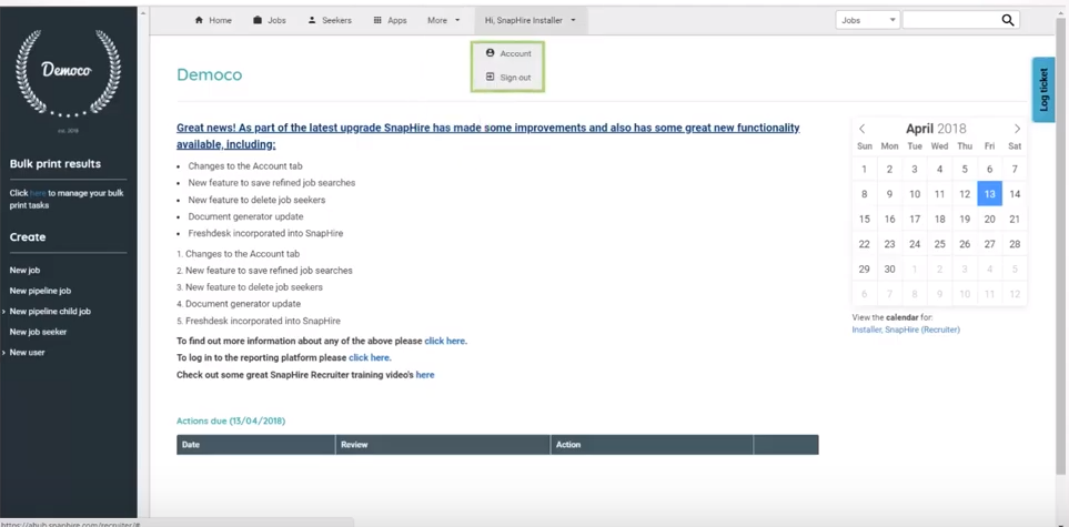 SnapHire screenshot: SnapHire account settings
