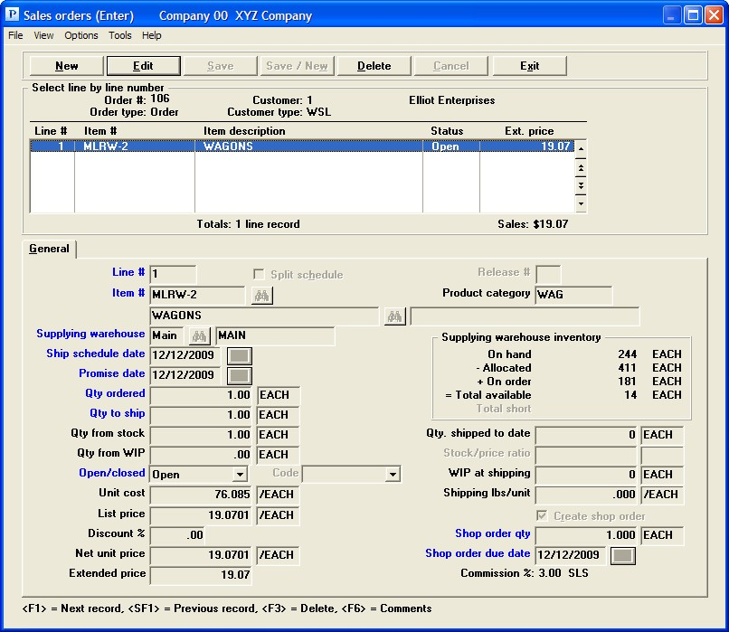 PBS Accounting Software - Sales order entry