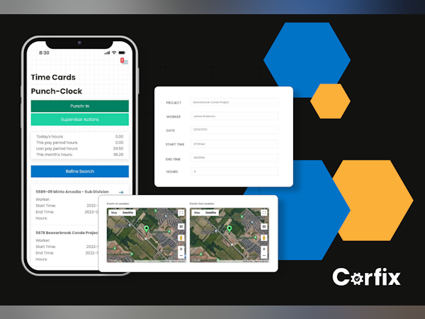 Corfix Software - Tailored to your needs, our time tracking feature allows you to keep track of employee hours across different construction sites, different roles, and different rates of pay.  Easily customize with optional Geofencing and reminders.