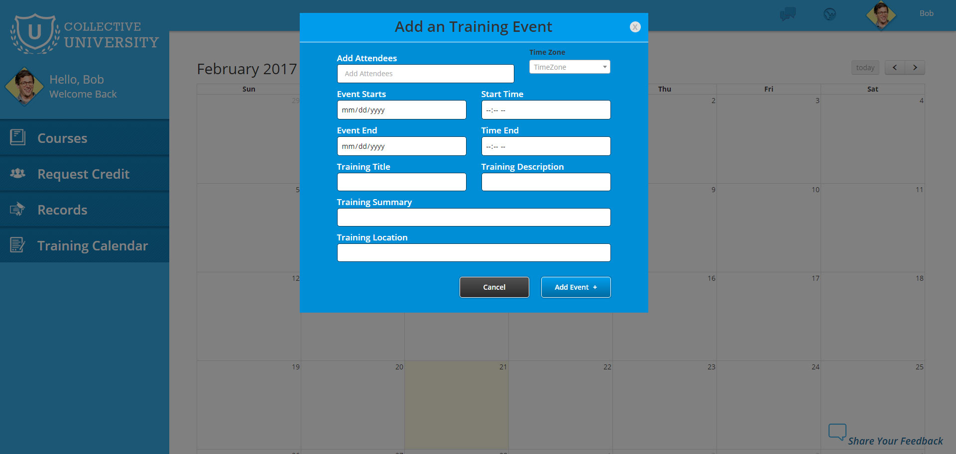 Add training events