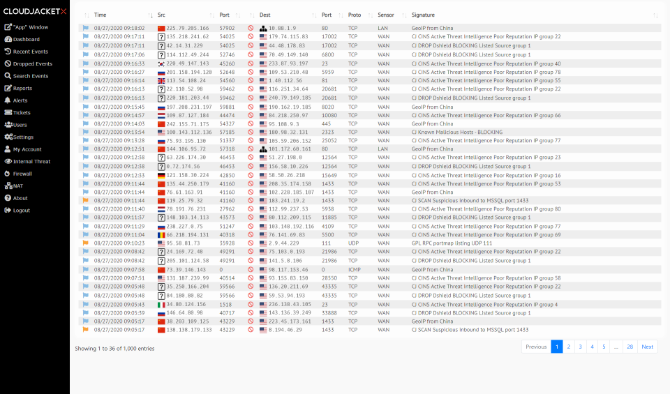 CloudJacketX event entries