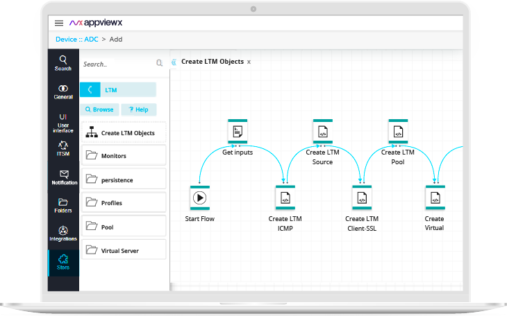 AppViewX ADC+ screenshot: AppViewX ADC+ library of visual workflows