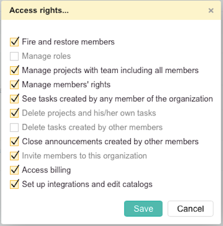 Pyrus screenshot: Pyrus access rights allow administrators to control who can see and edit tasks and projects