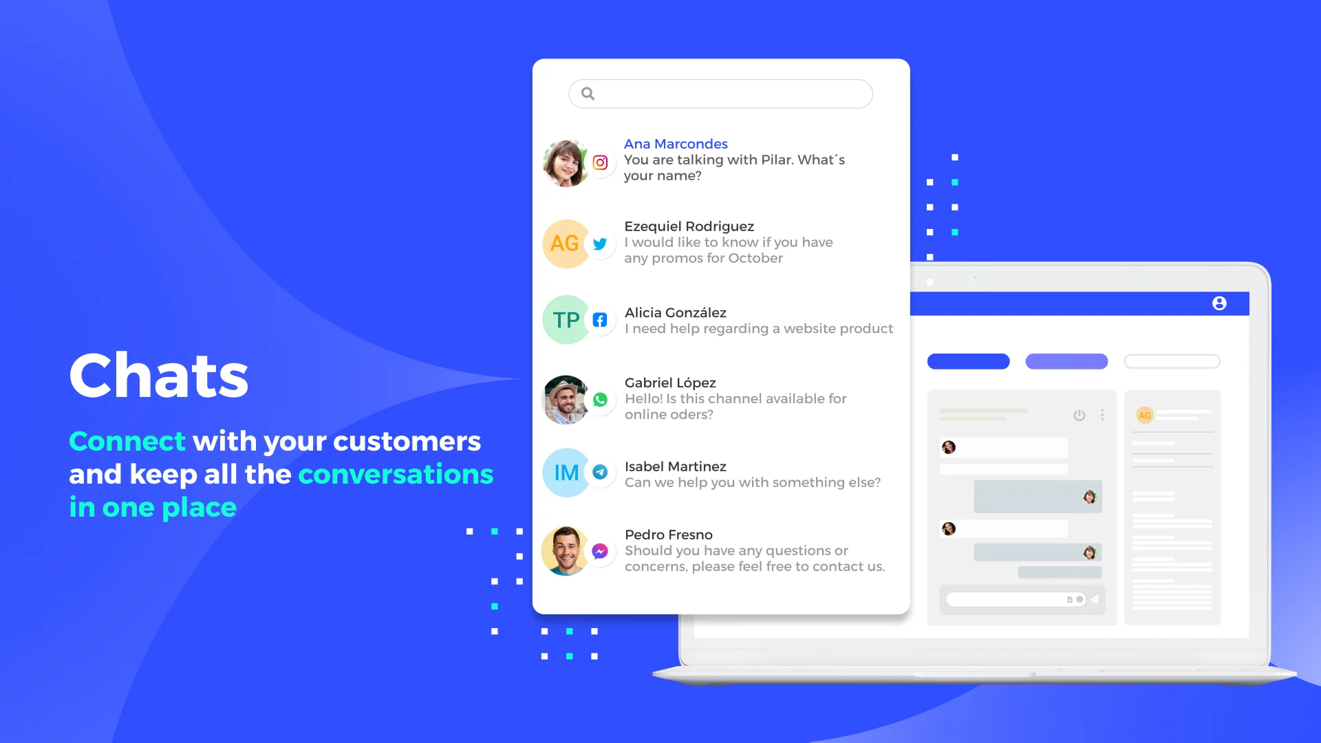 Botmaker screenshot: Different channels in one place - Have all of your communication channels integrated in one platform only.