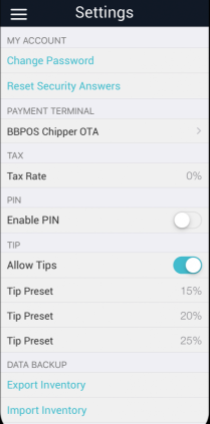 EVO Payments - mobile settings