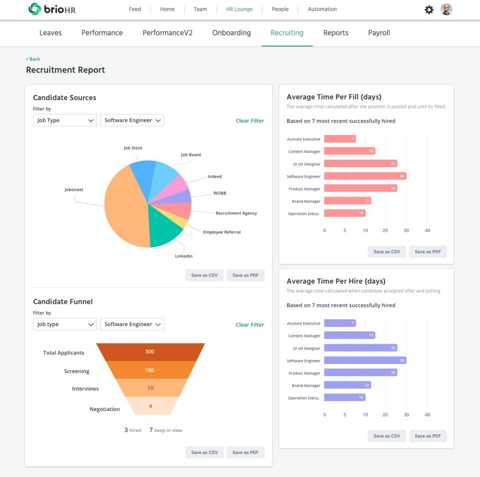 BrioHR screenshot: Recruitment Report
