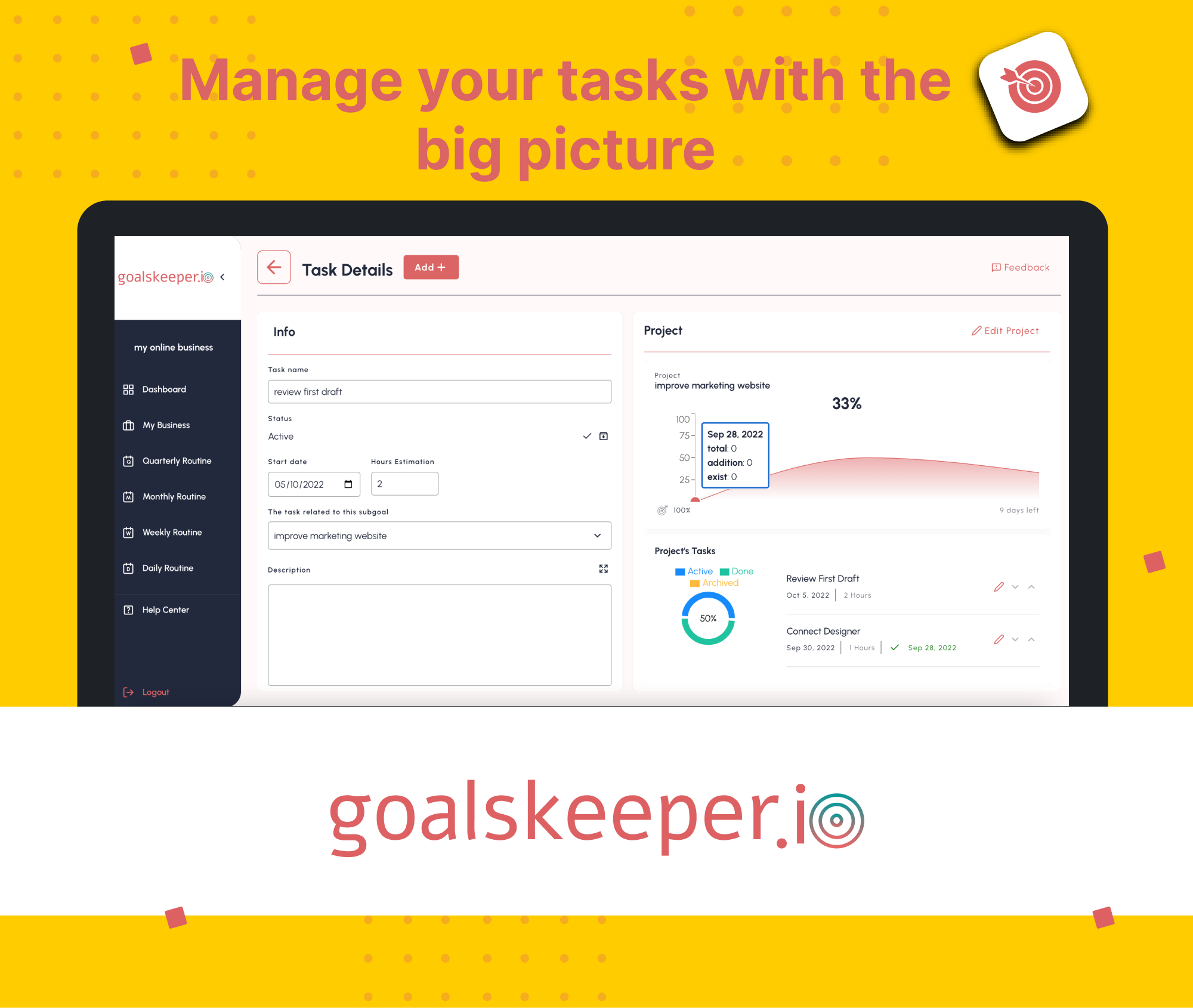 goalskeeper.io Software - focus on your business goals even when you are working on the day-to-day tasks