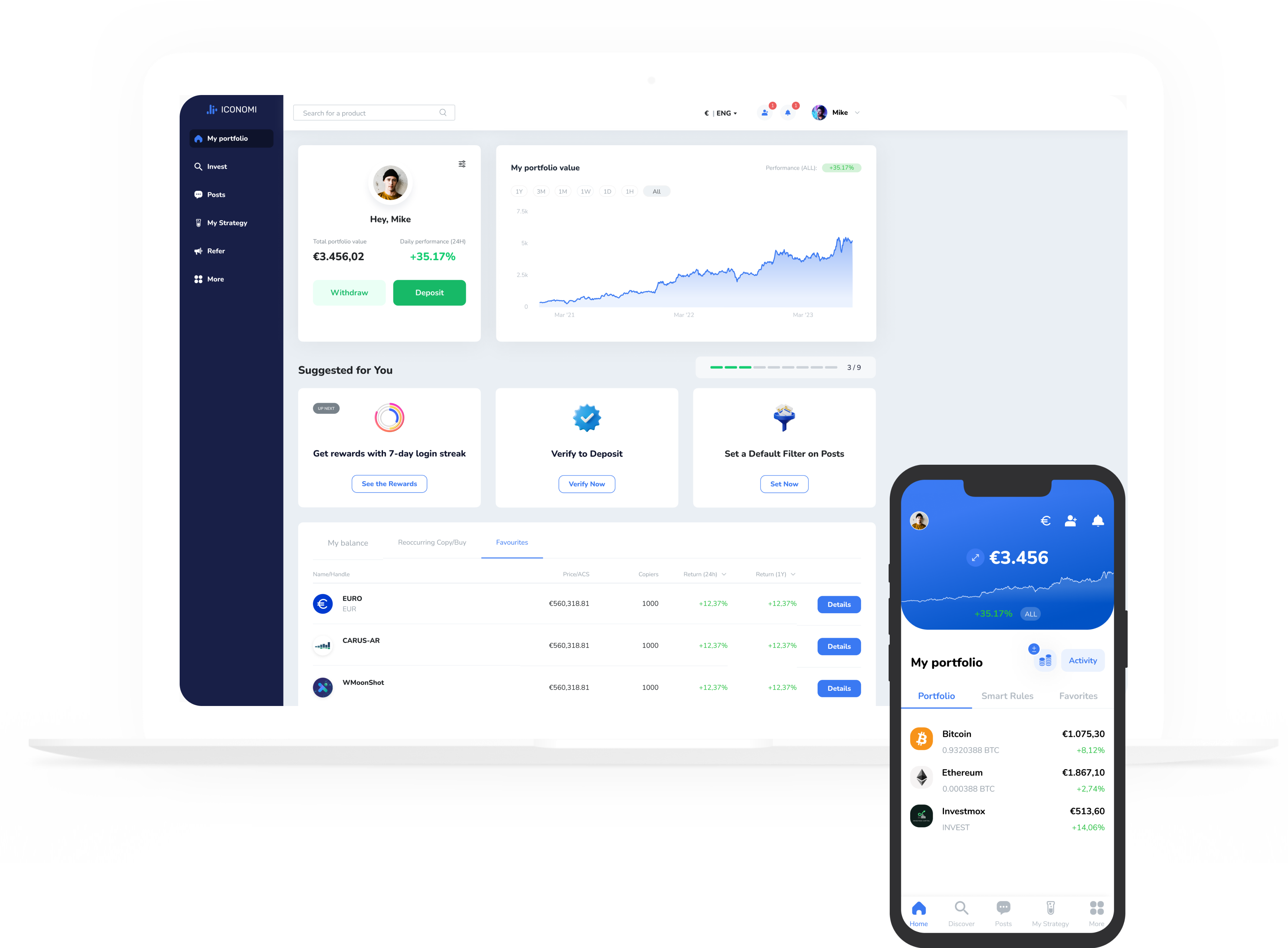 Web and mobile app dashboard