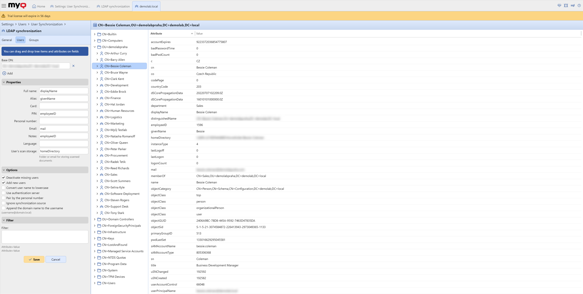 MyQ X Software - MyQ X Web Admin UI - LDAP synchronization by users and groups.