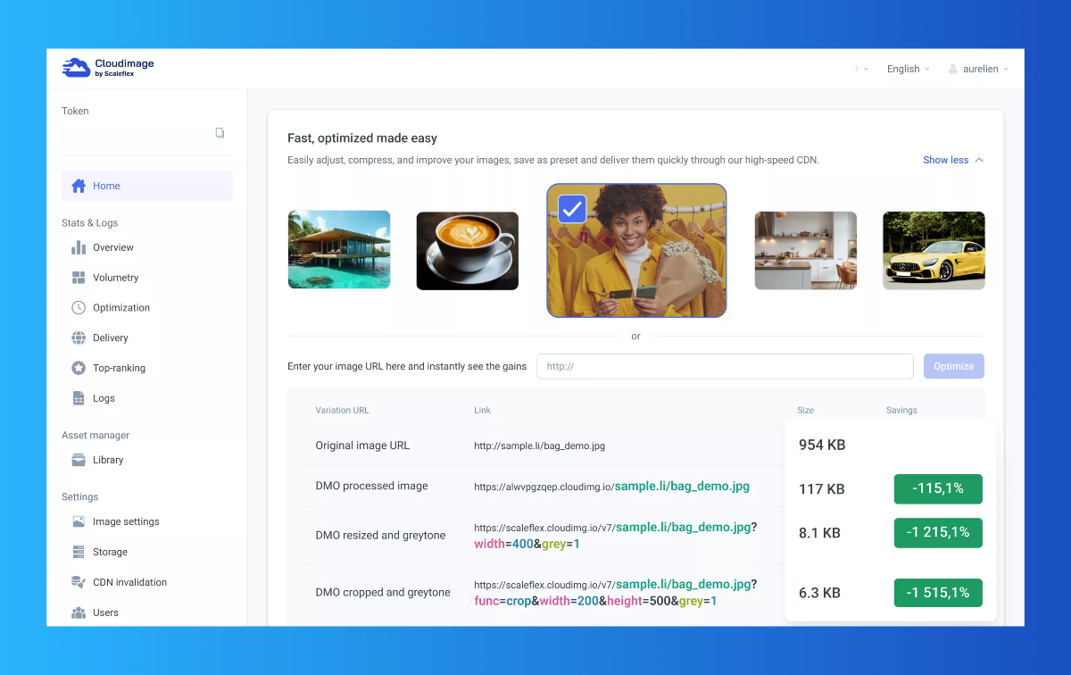 Cloudimage screenshot: Cloudimage console home