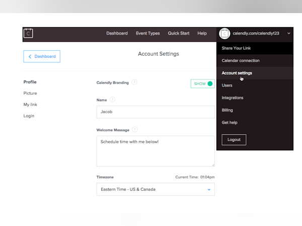 Calendly Software - Calendly account settings