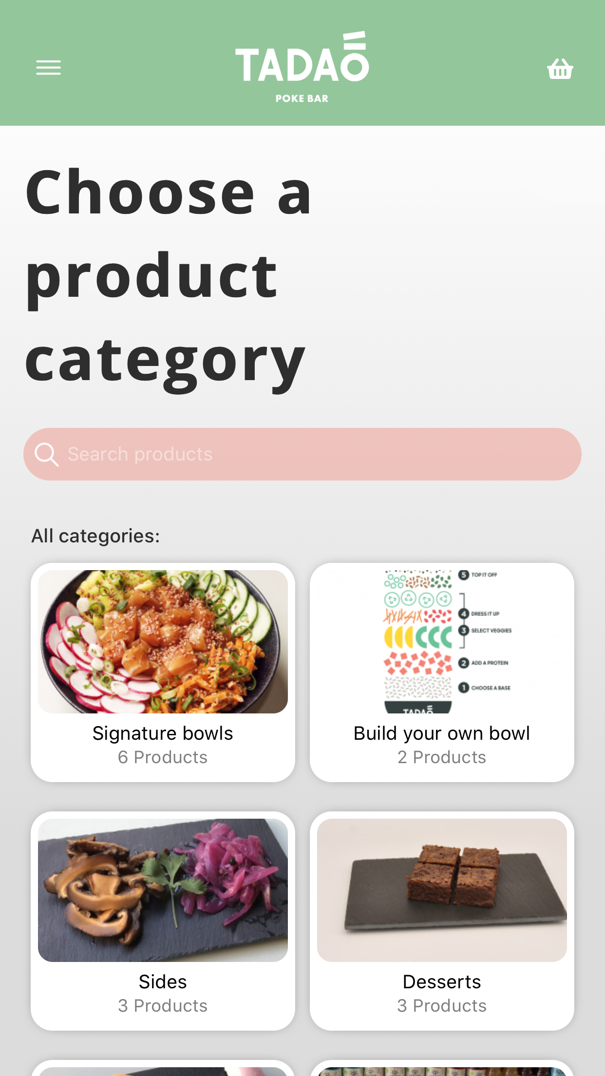EasyOrder screenshot: EasyOrder choose a product category