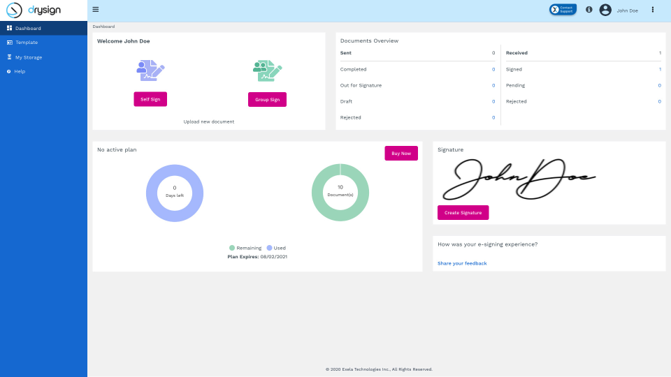 Drysign screenshot: DrySign - Dashboard