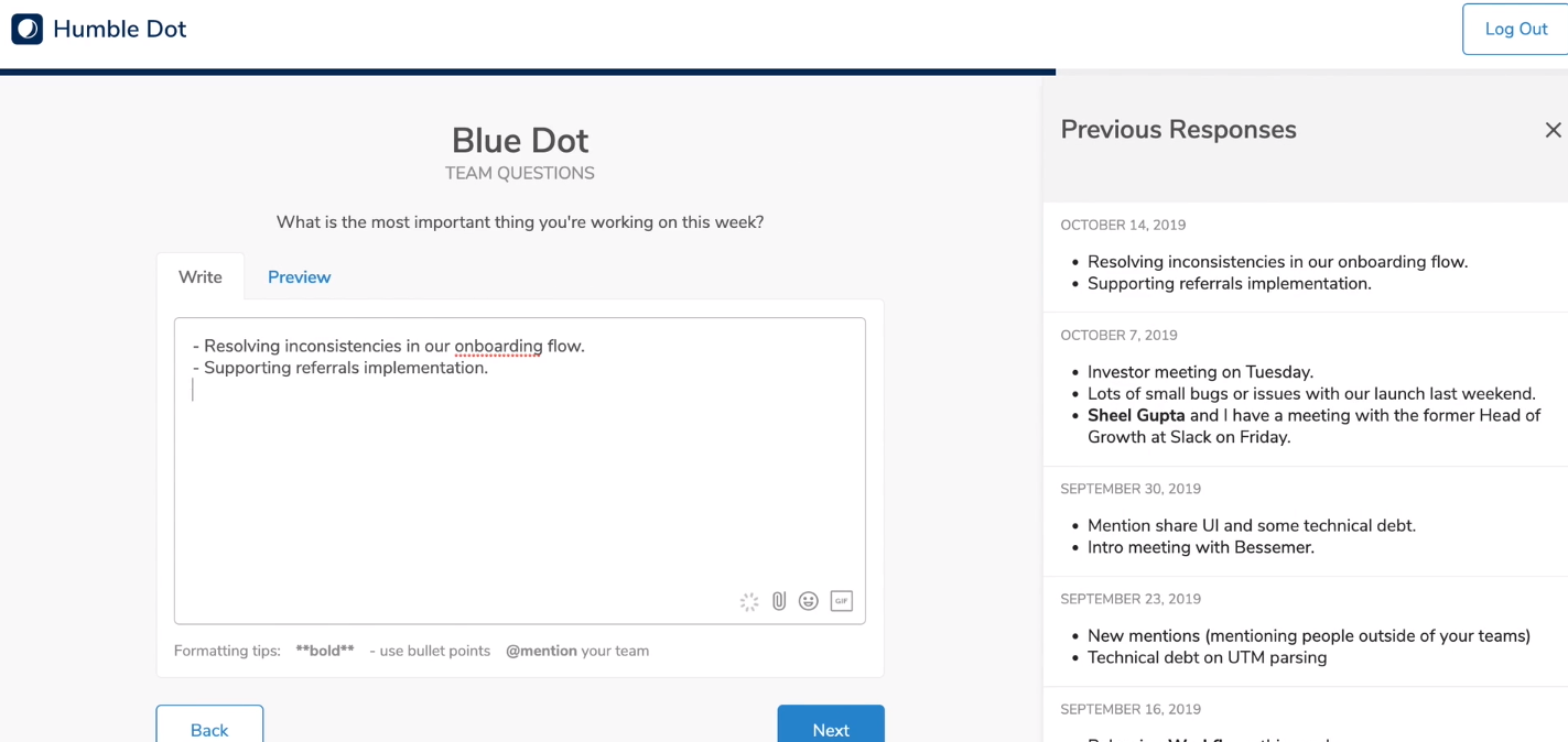 Humble Dot write responses