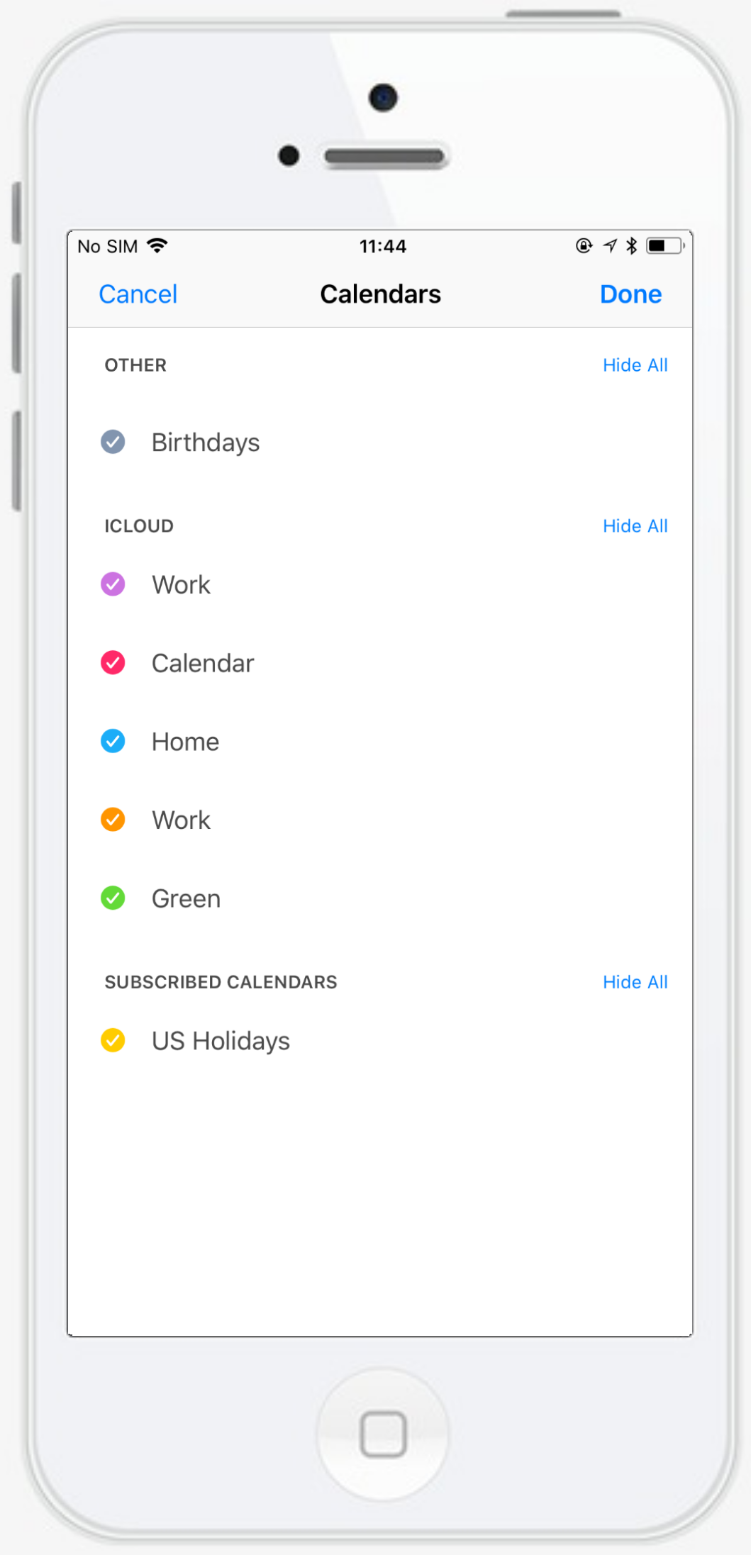 Calendar settings on iOS