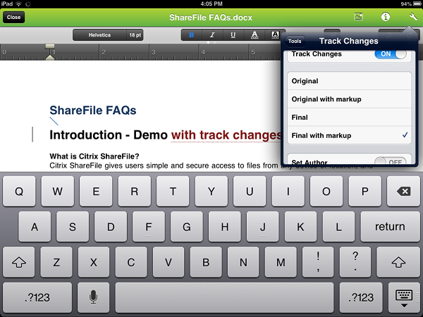 Citrix ShareFile Software - Rich mobile editing