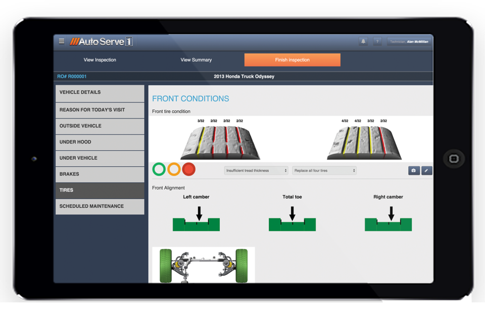 AutoServe1 Software - Technicians can work their way through the inspection workflow and keep others up-to-date with notifications