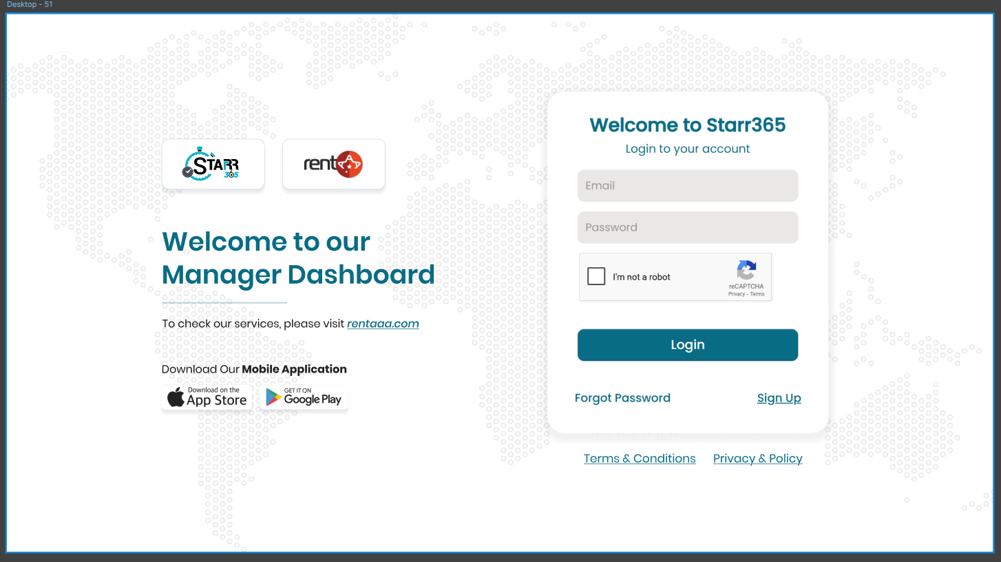 RentAAA screenshot: RentAAA manager dashboard login interface