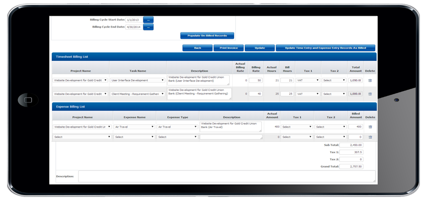 Auto Billing Screen