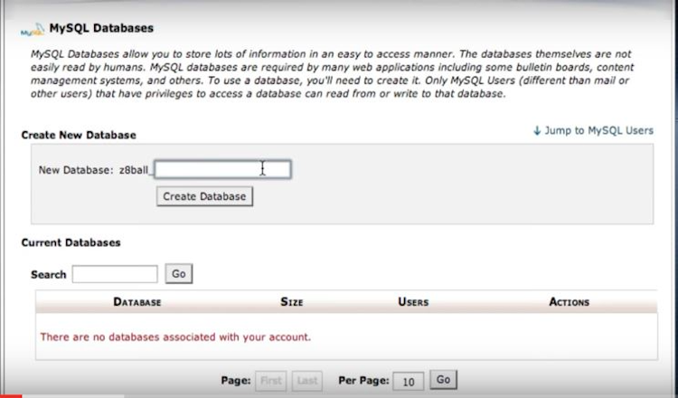 OpenCart screenshot: MySQL database to create a user database