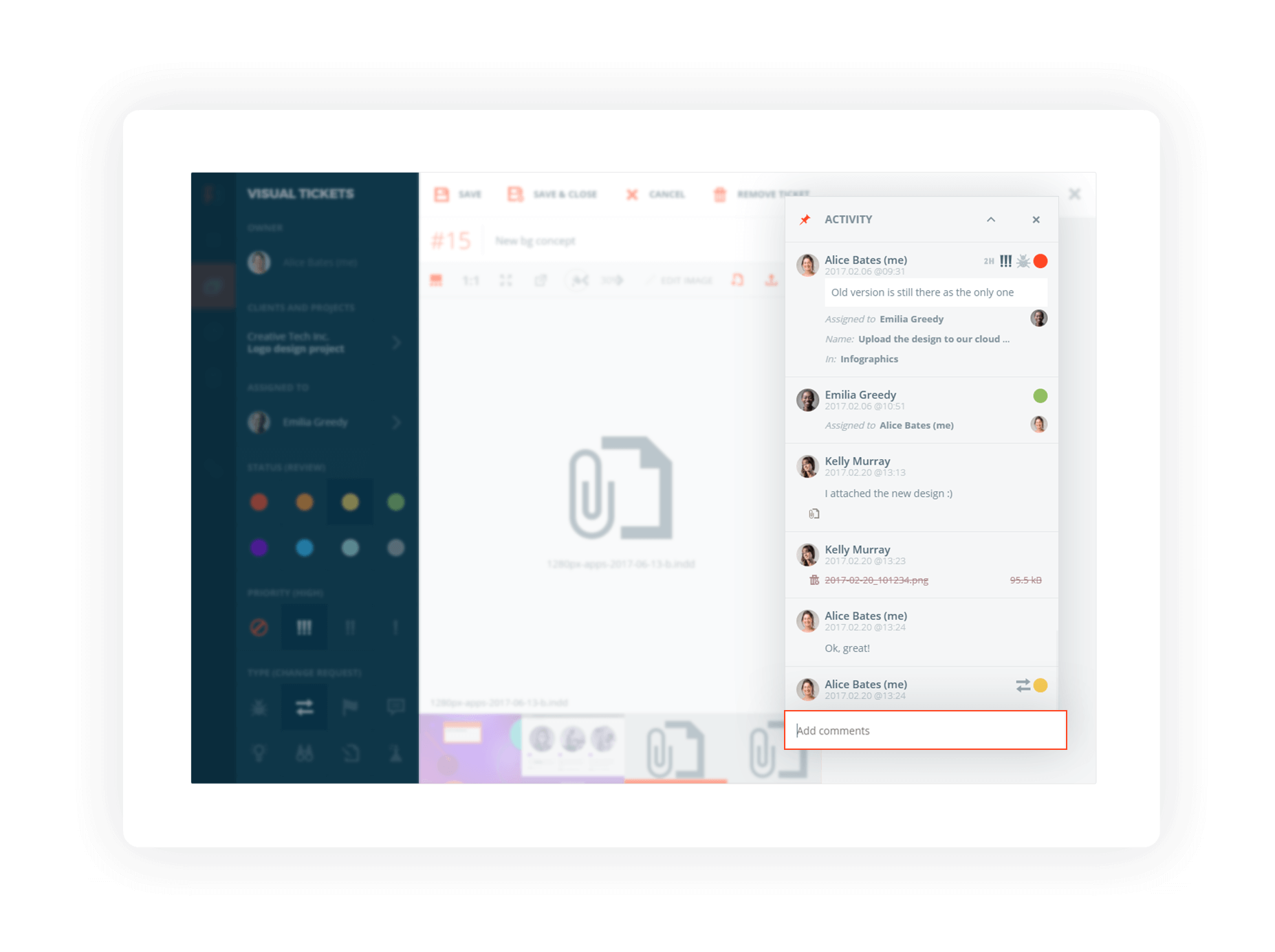 Exchange comments within the activity feed