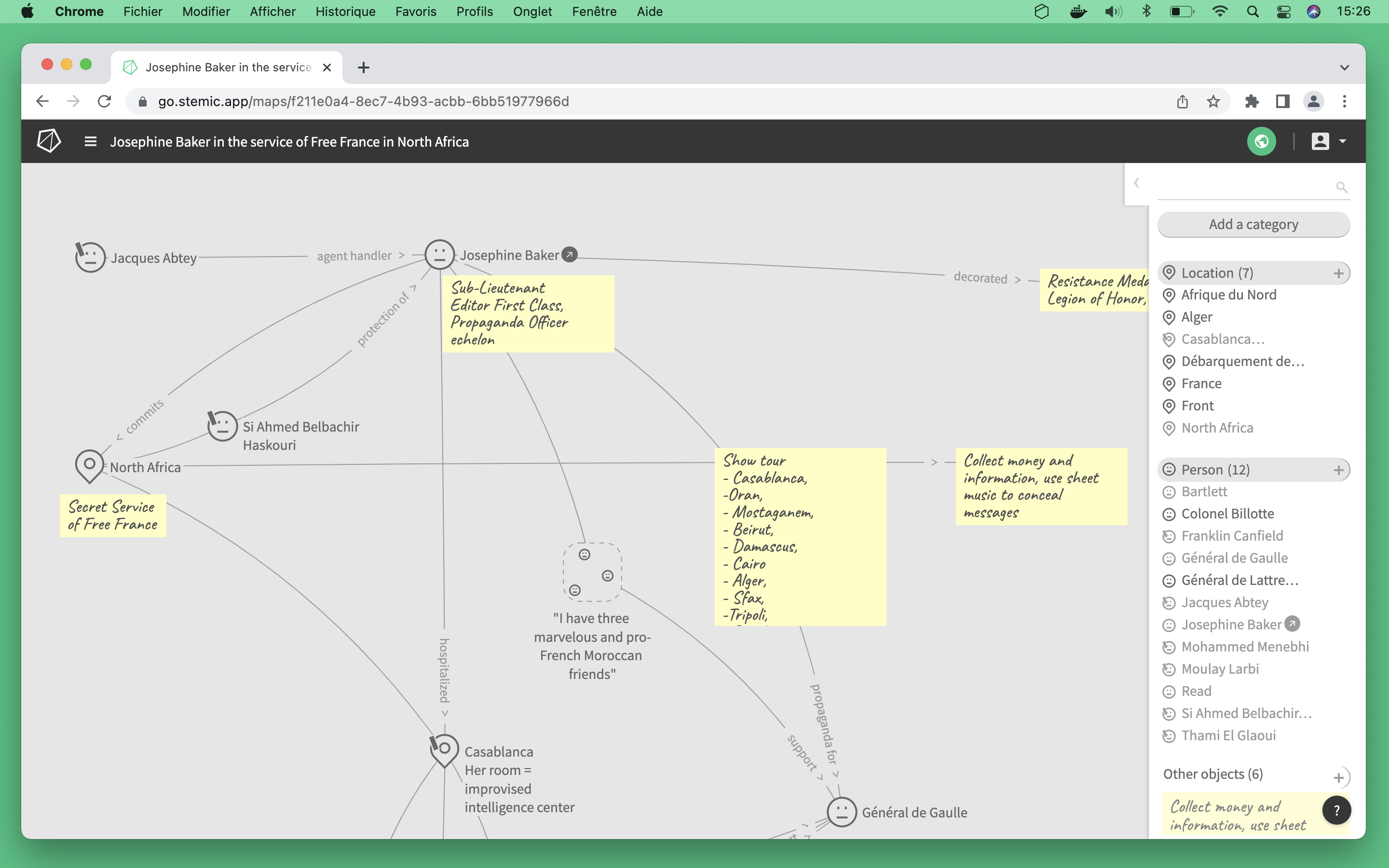 Stemic screenshot: Josephine Baker in the service of the “France Libre” in North Africa