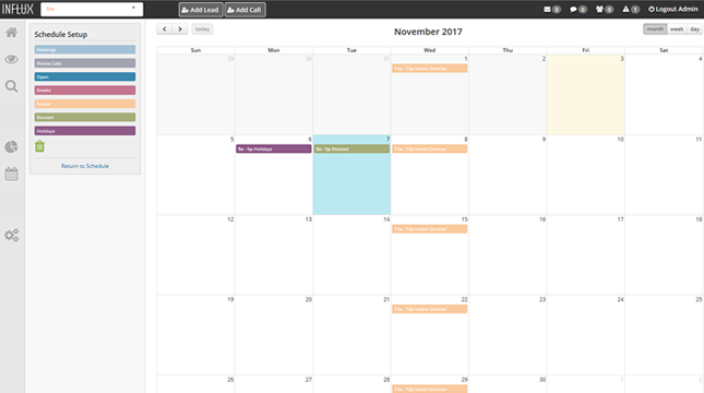 The drag and drop schedule builder allows users to organize staff, tasks, and events