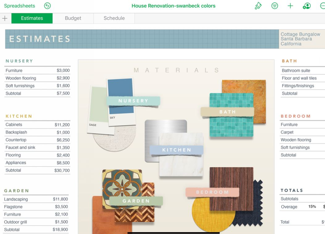 Numbers screenshot: Numbers spreadsheets