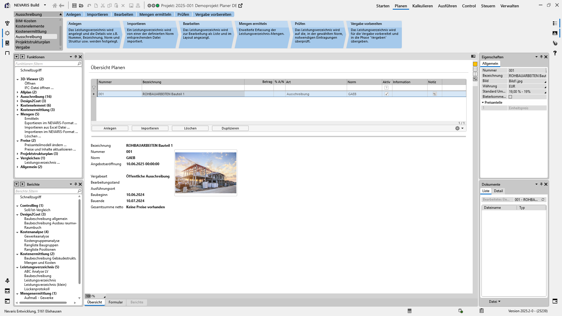 NEVARIS Build screenshot: NEVARIS Build: Powerful construction software for SMEs. Supports TAI and calculation processes, openBIM and enables eco-evaluations.