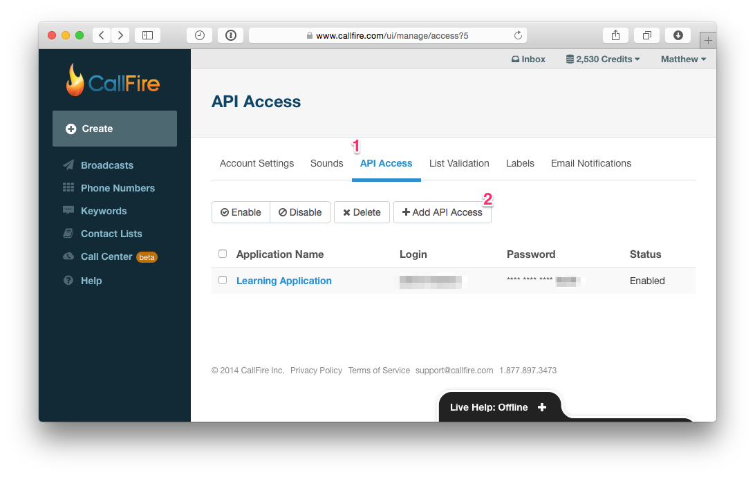 CallFire API access