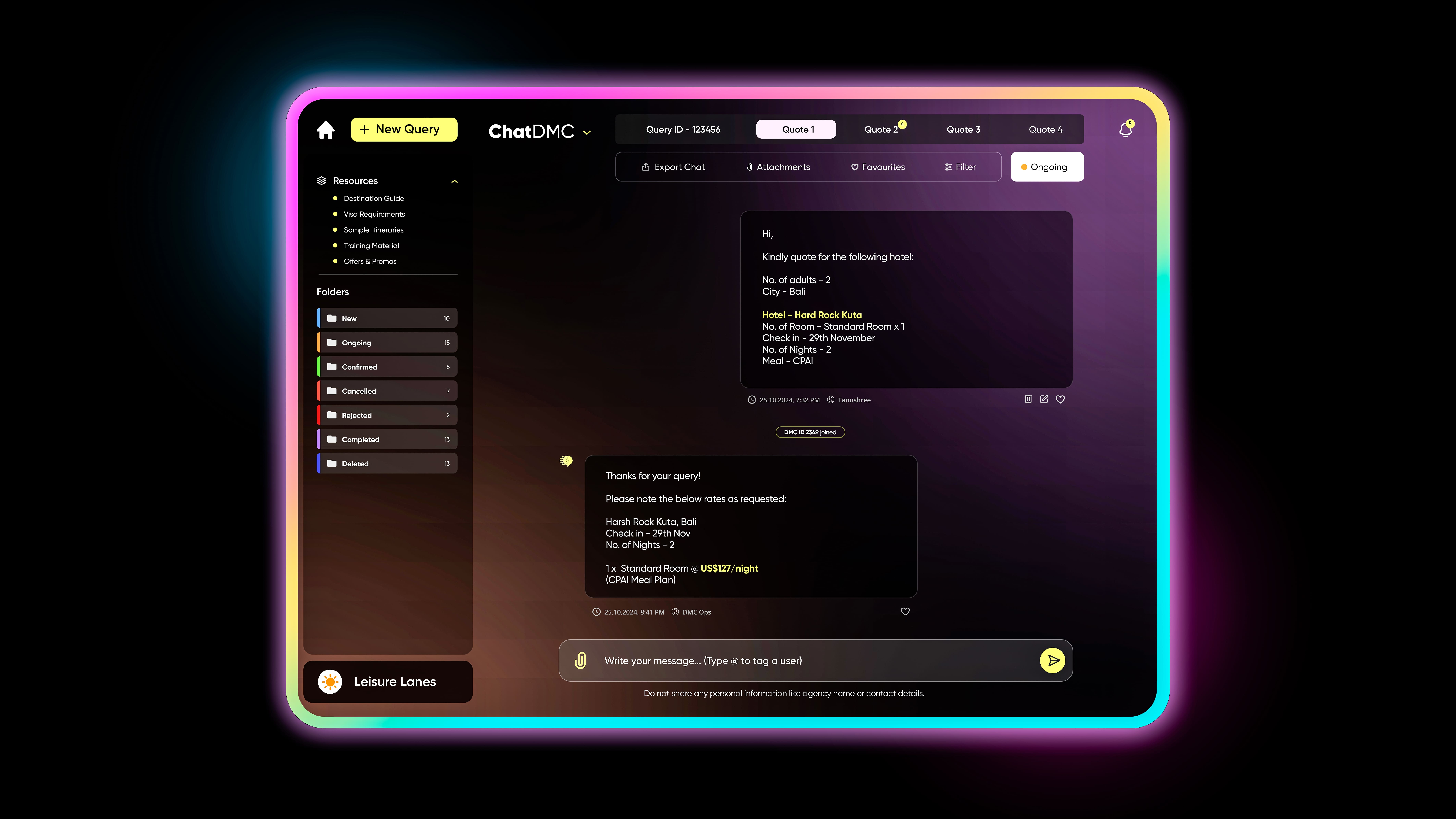 ChatDMC screenshot: ChatDMC chat UI