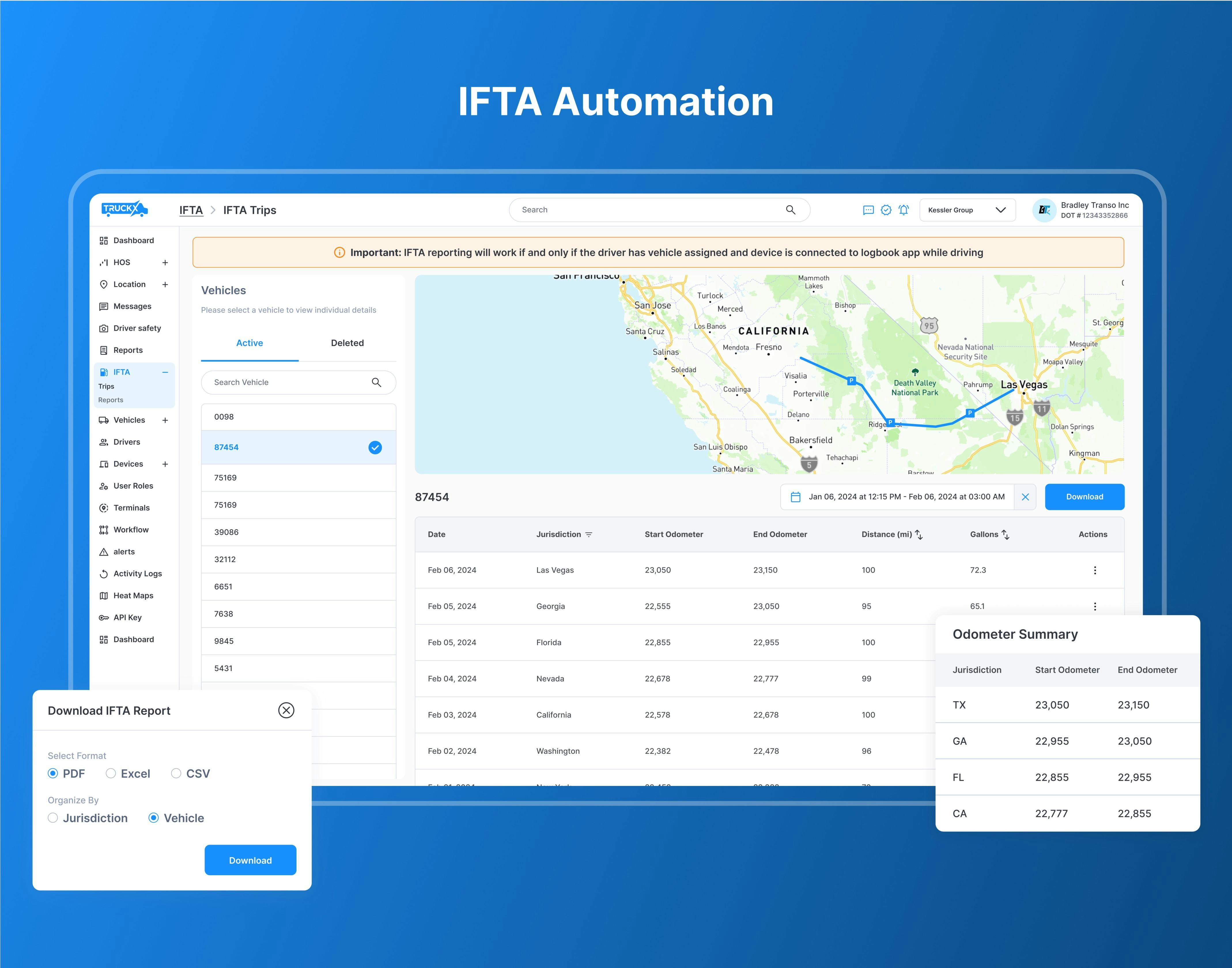 TruckX Software - Get hassle-free, accurate IFTA Reporting for fast, effortless filing. The in-depth IFTA Trip History report details your vehicle's activity, to back up your fuel reports in case of an audit.