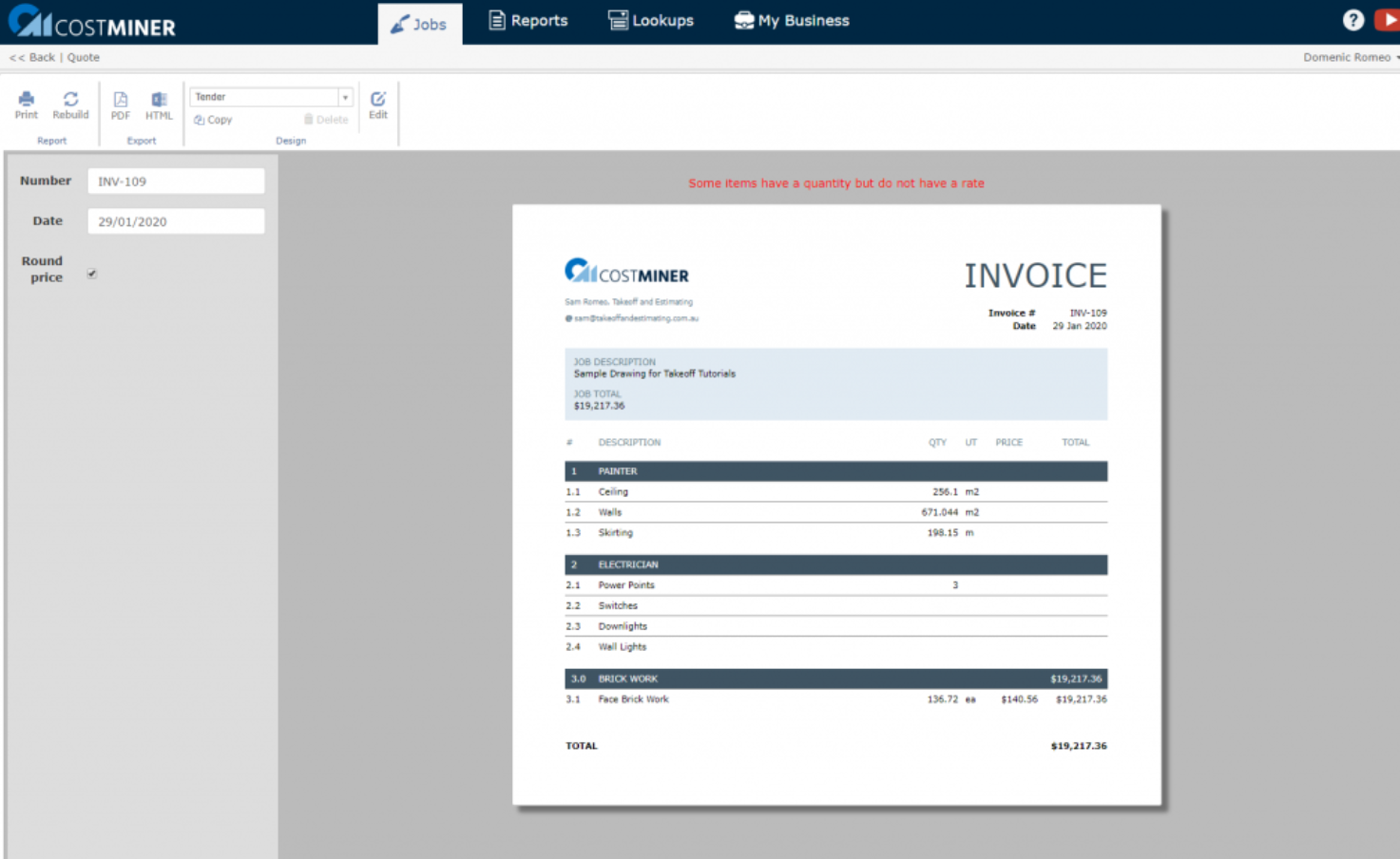 CostMiner invoices